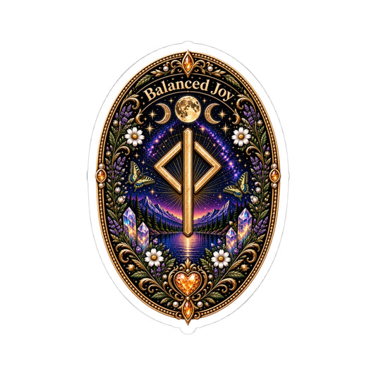 Balanced Joy Rune Sticker — Spiritual Crystal Laptop Kiss-Cut Sticker