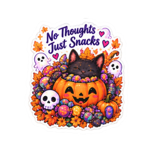 No Thoughts Just Snacks Halloween Cat Pumpkin Kiss-Cut Sticker
