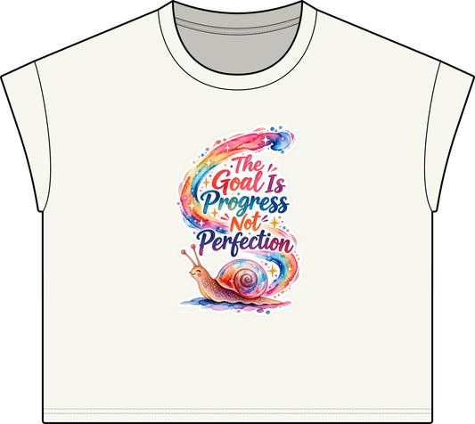 Motivational Tee — “The Goal Is Progress Not Perfection” Vintage Snail Graphic