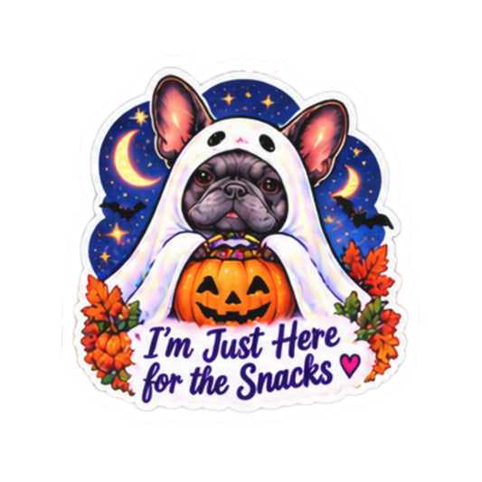I'm Just Here for the Snacks Halloween French Bulldog Kiss-Cut Sticker