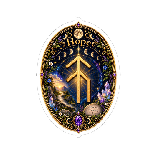 Hope Rune Kiss-Cut Sticker — Crystal Moon Phases Decorative Decal