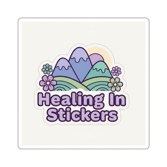 Healing In Stickers Die-Cut Sticker — Pastel Mountain Floral Vinyl Sticker for Laptops & Journals