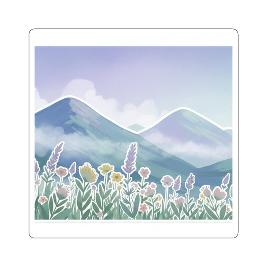 Mountain Meadow Sticker — Pastel Nature Die-Cut Sticker