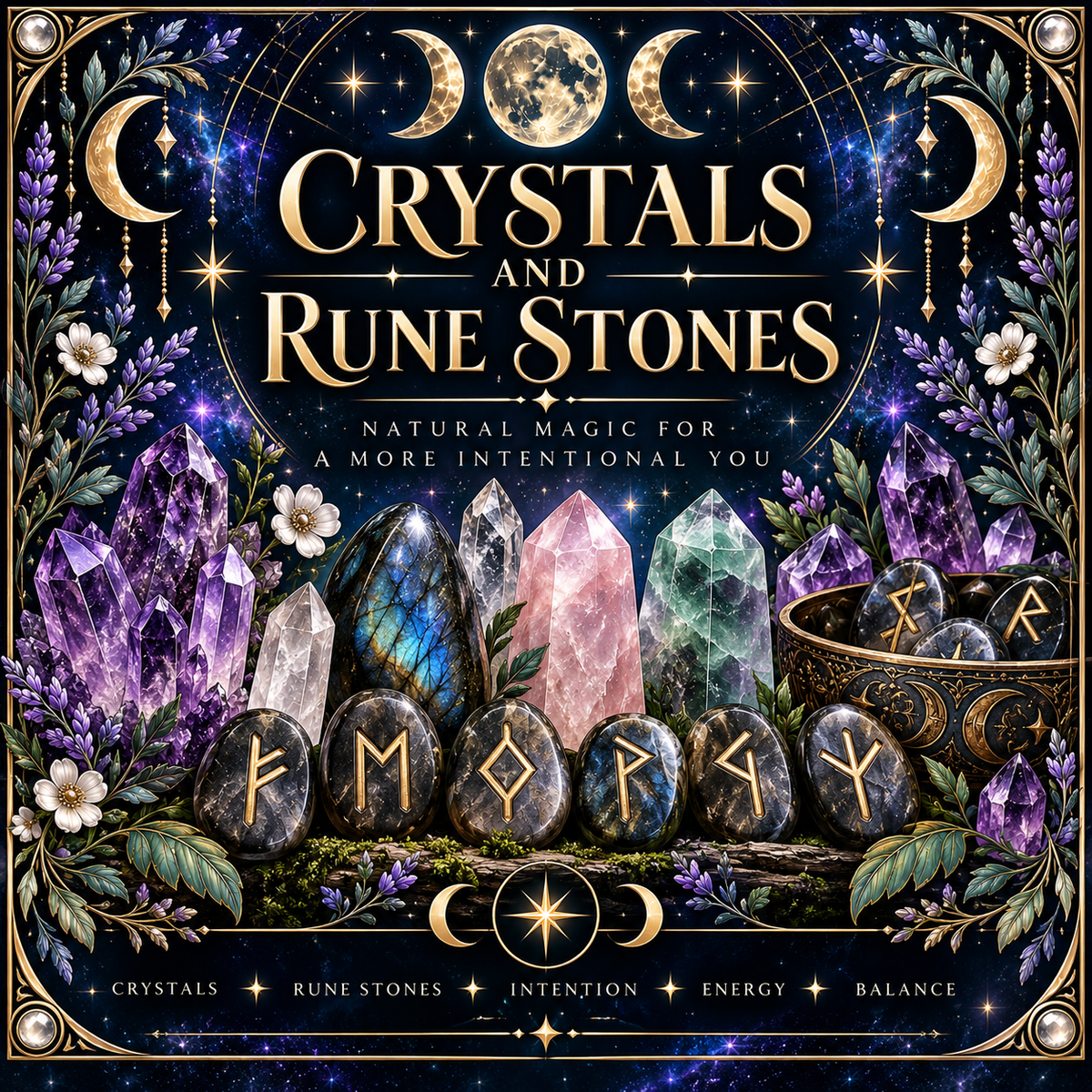 Crystals and rune stones for spiritual practice and divination