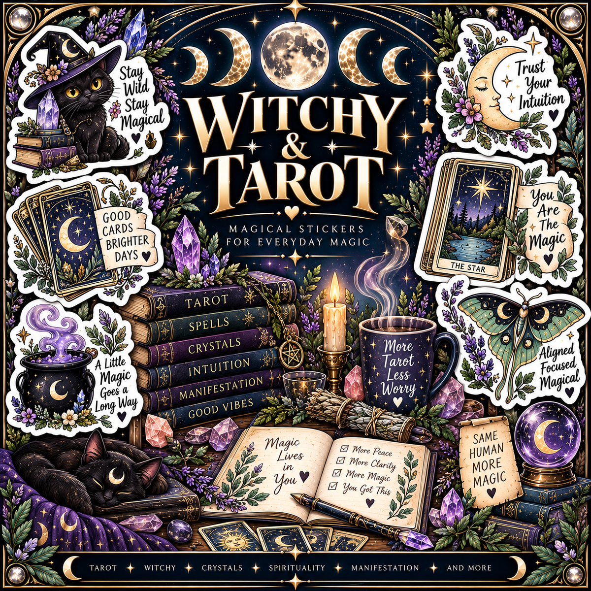 Witchy and tarot collection with mystical spiritual designs