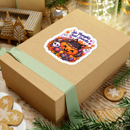 No Thoughts Just Snacks Halloween Cat Pumpkin Kiss-Cut Sticker