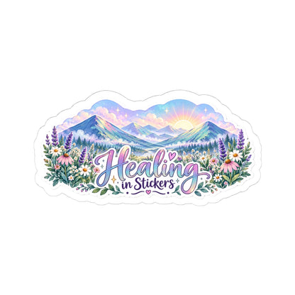 Healing in Stickers Vinyl Sticker — Pastel Mountain Floral Laptop Decal