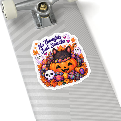 No Thoughts Just Snacks Halloween Cat Pumpkin Kiss-Cut Sticker