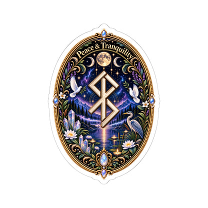 Peace & Tranquility Rune Sticker with Birds — Mystic Nature Kiss-Cut Sticker
