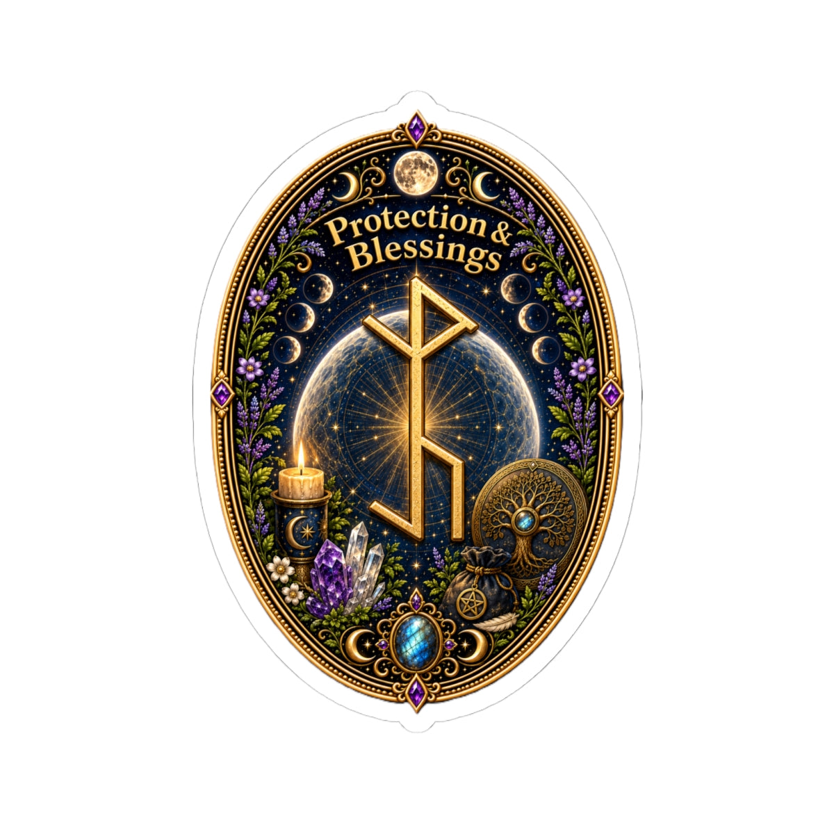 Protection & Blessings Rune Sticker — Spiritual Pagan Witchcraft Kiss-Cut Sticker