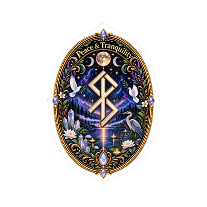 Peace & Tranquility Rune Sticker with Birds — Mystic Nature Kiss-Cut Sticker