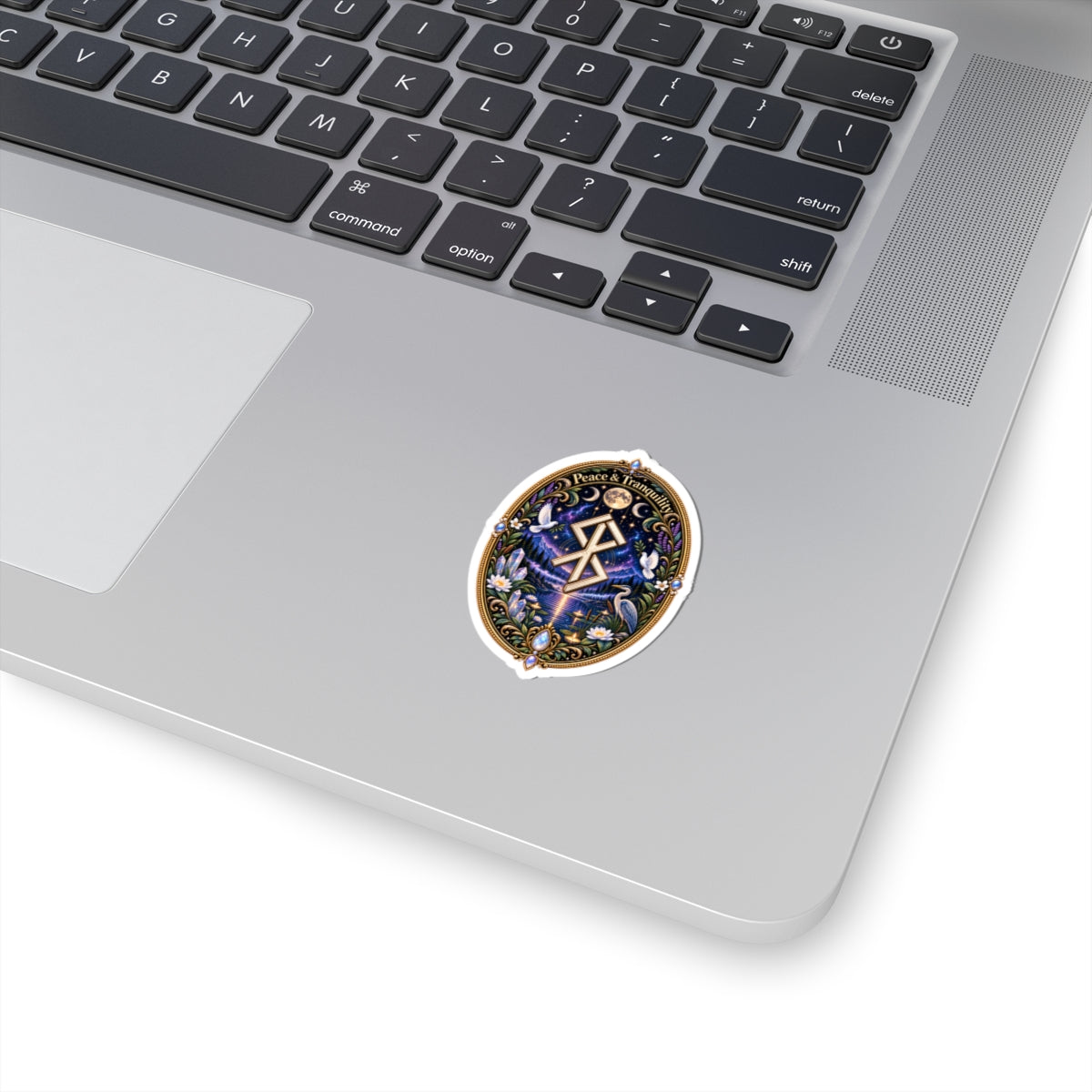 Peace & Tranquility Rune Sticker with Birds — Mystic Nature Kiss-Cut Sticker