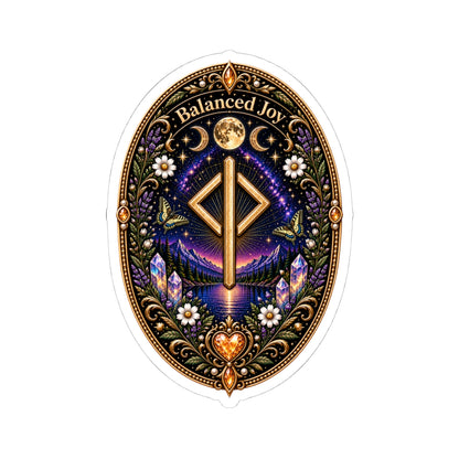 Balanced Joy Rune Sticker — Spiritual Crystal Laptop Kiss-Cut Sticker