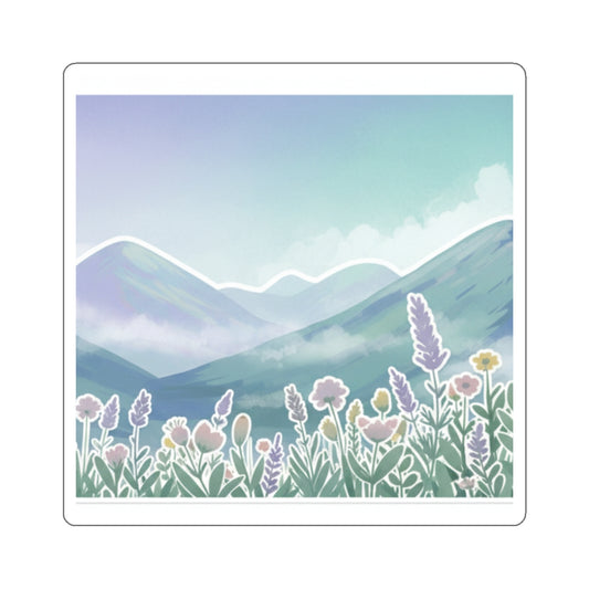 Mountain Meadow Sticker — Pastel Nature Die-Cut Sticker