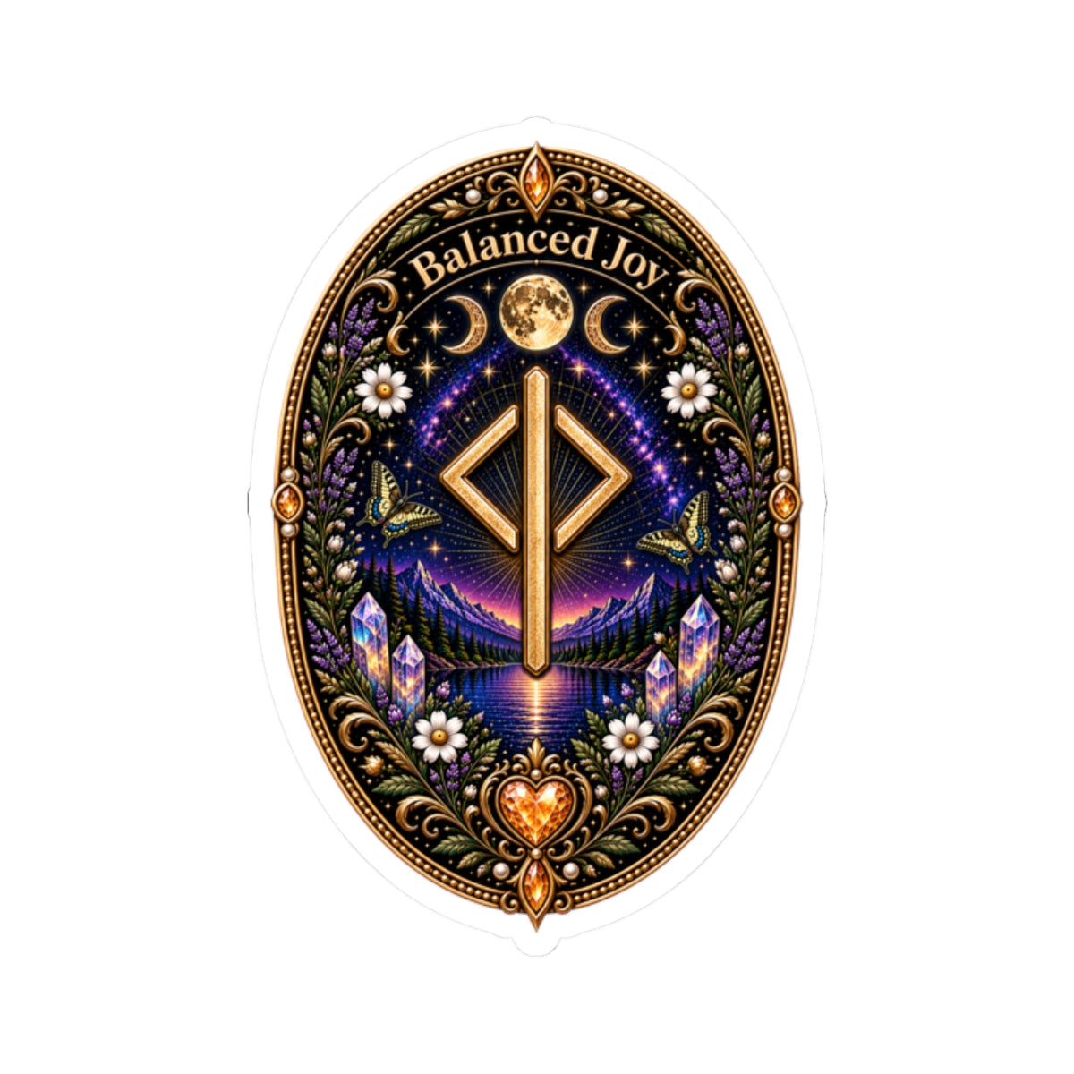 Balanced Joy Rune Sticker — Spiritual Crystal Laptop Kiss-Cut Sticker
