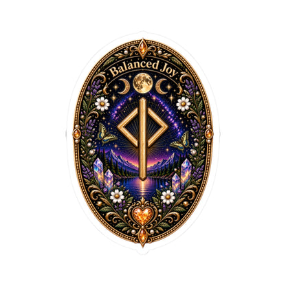 Balanced Joy Rune Sticker — Spiritual Crystal Laptop Kiss-Cut Sticker