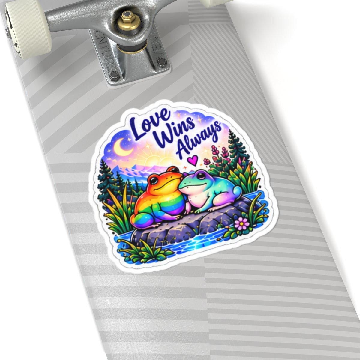 Love Wins Always Rainbow Frog Sticker — Pride Kiss-Cut Vinyl Decal
