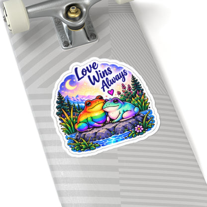 Love Wins Always Rainbow Frog Sticker — Pride Kiss-Cut Vinyl Decal