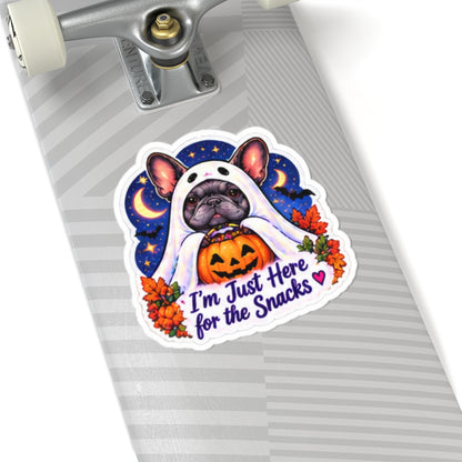 I'm Just Here for the Snacks Halloween French Bulldog Kiss-Cut Sticker