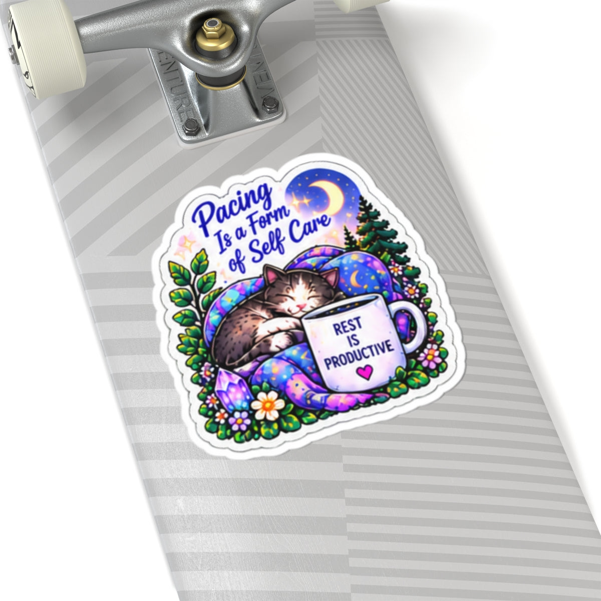 Pacing Is a Form of Self Care Kiss-Cut Vinyl Sticker (Rest Is Productive) Self Care Cat Sticker
