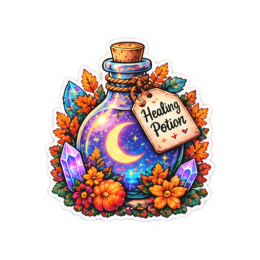 Healing Potion Magical Moon & Crystals Floral Sticker