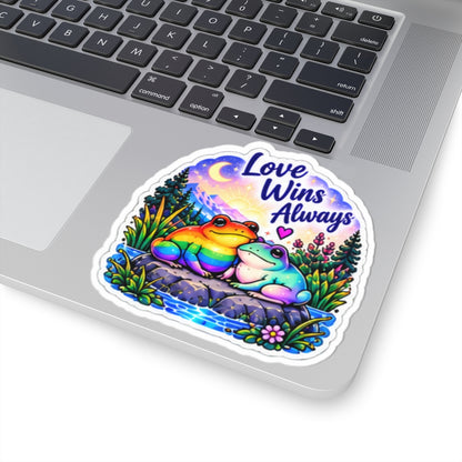 Love Wins Always Rainbow Frog Sticker — Pride Kiss-Cut Vinyl Decal