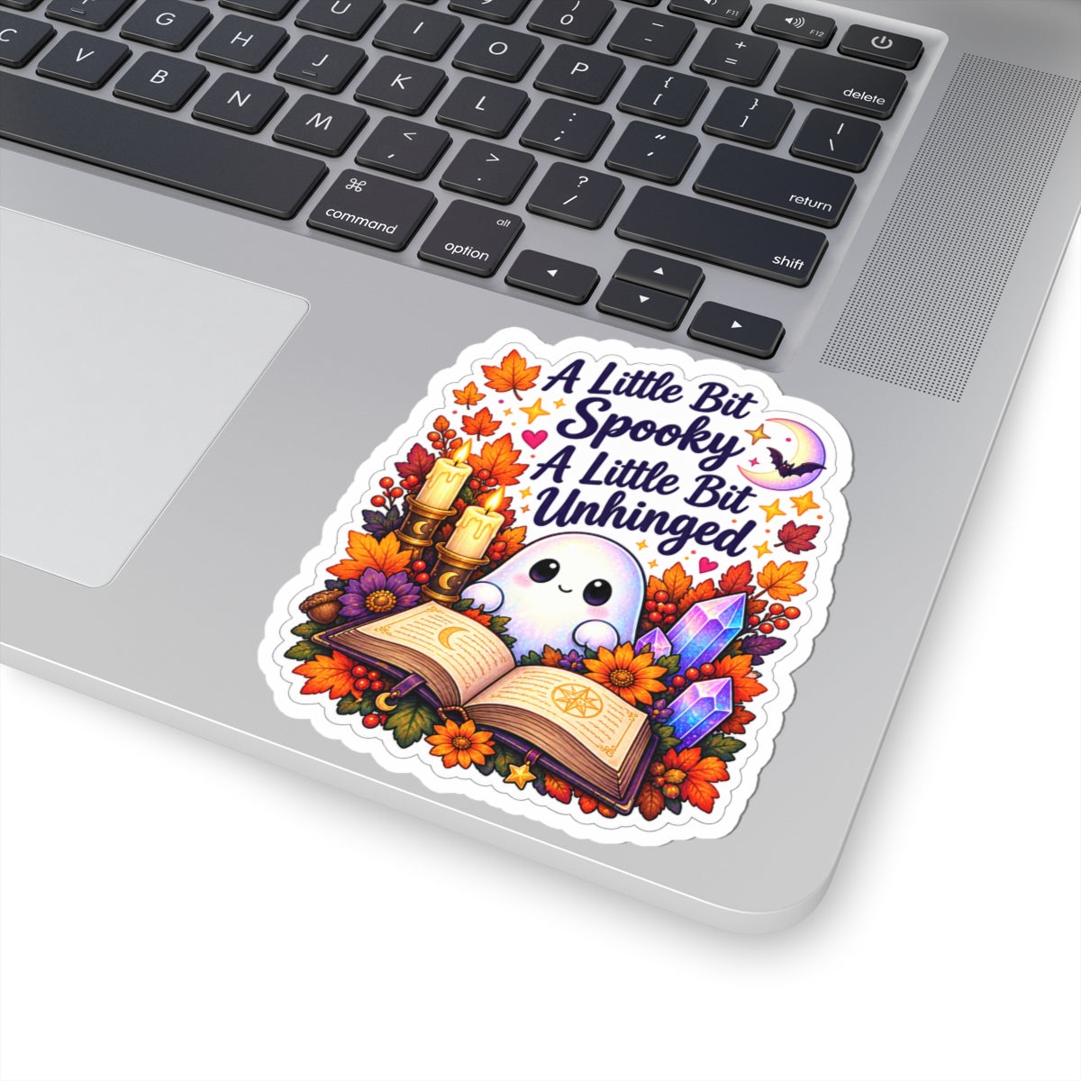A Little Bit Spooky, A Little Bit Unhinged Halloween Ghost Sticker Fall Witchy Laptop Decal