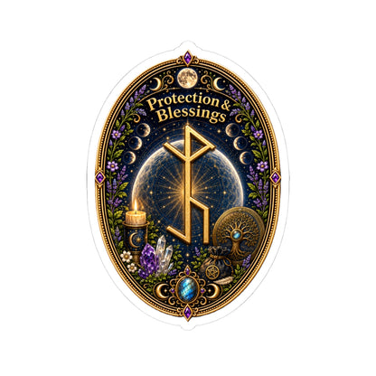 Protection & Blessings Rune Sticker — Spiritual Pagan Witchcraft Kiss-Cut Sticker