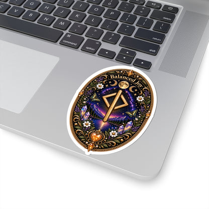 Balanced Joy Rune Sticker — Spiritual Crystal Laptop Kiss-Cut Sticker