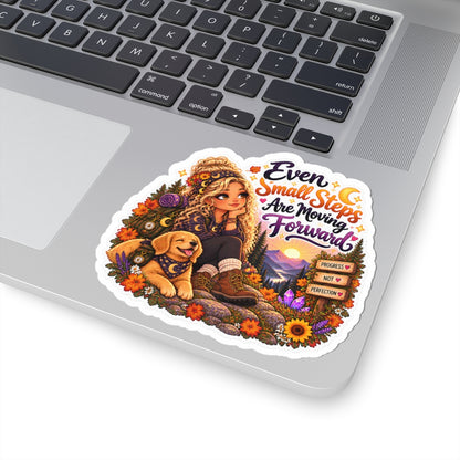 "Even Small Steps Are Moving Forward" Outdoor Adventure Motivational Sticker blonde girl