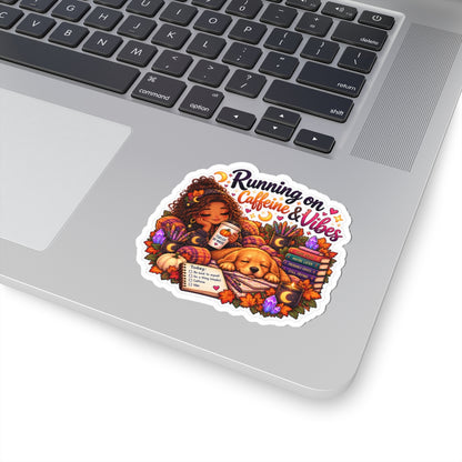 Running on Caffeine & Vibes Sticker — Fall Cozy Planner Laptop Decal