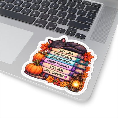 Cozy Days, Slow Progress, Still Growing Autumn Bookstack Sticker