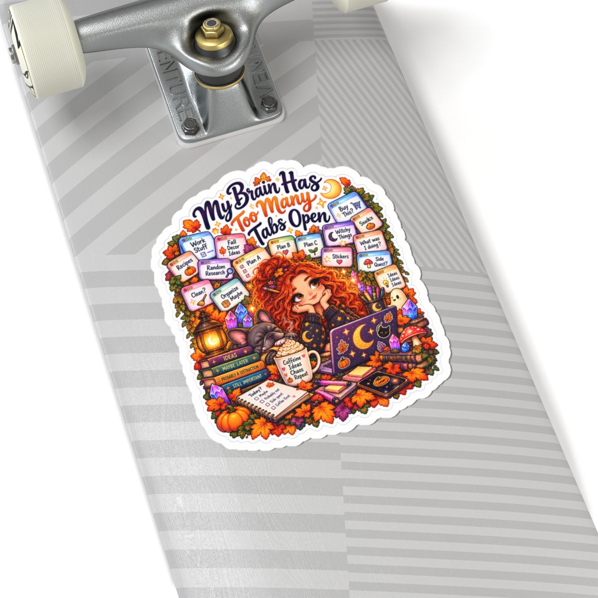 "My Brain Has Too Many Tabs Open" Redhead Woman Kiss-cut Sticker