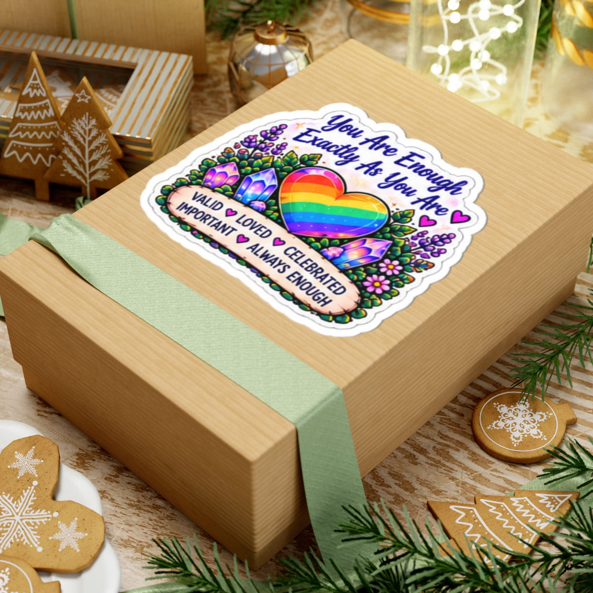 You Are Enough Rainbow Heart Sticker — LGBTQ+ Affirmation Kiss-Cut Sticker