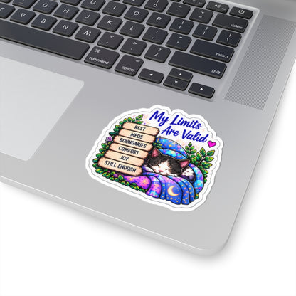 My Limits Are Valid Cat Sticker — Mental Health Affirmation Kiss-Cut Sticker
