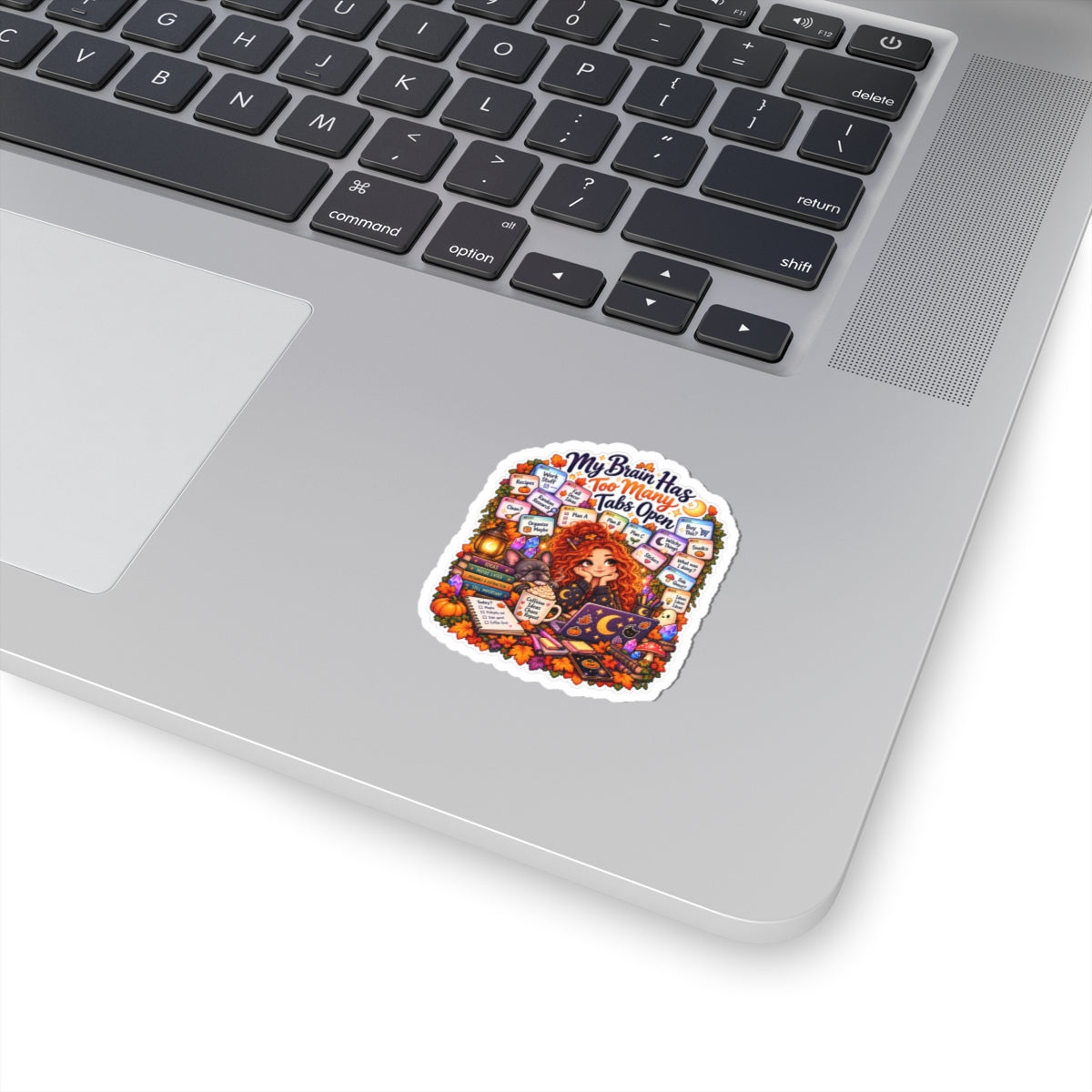 "My Brain Has Too Many Tabs Open" Redhead Woman Kiss-cut Sticker