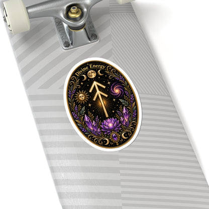 Divine Energy Rune Sticker — Spiritual Crystal & Lotus Kiss-Cut Decal