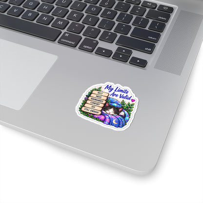 My Limits Are Valid Cat Sticker — Mental Health Affirmation Kiss-Cut Sticker