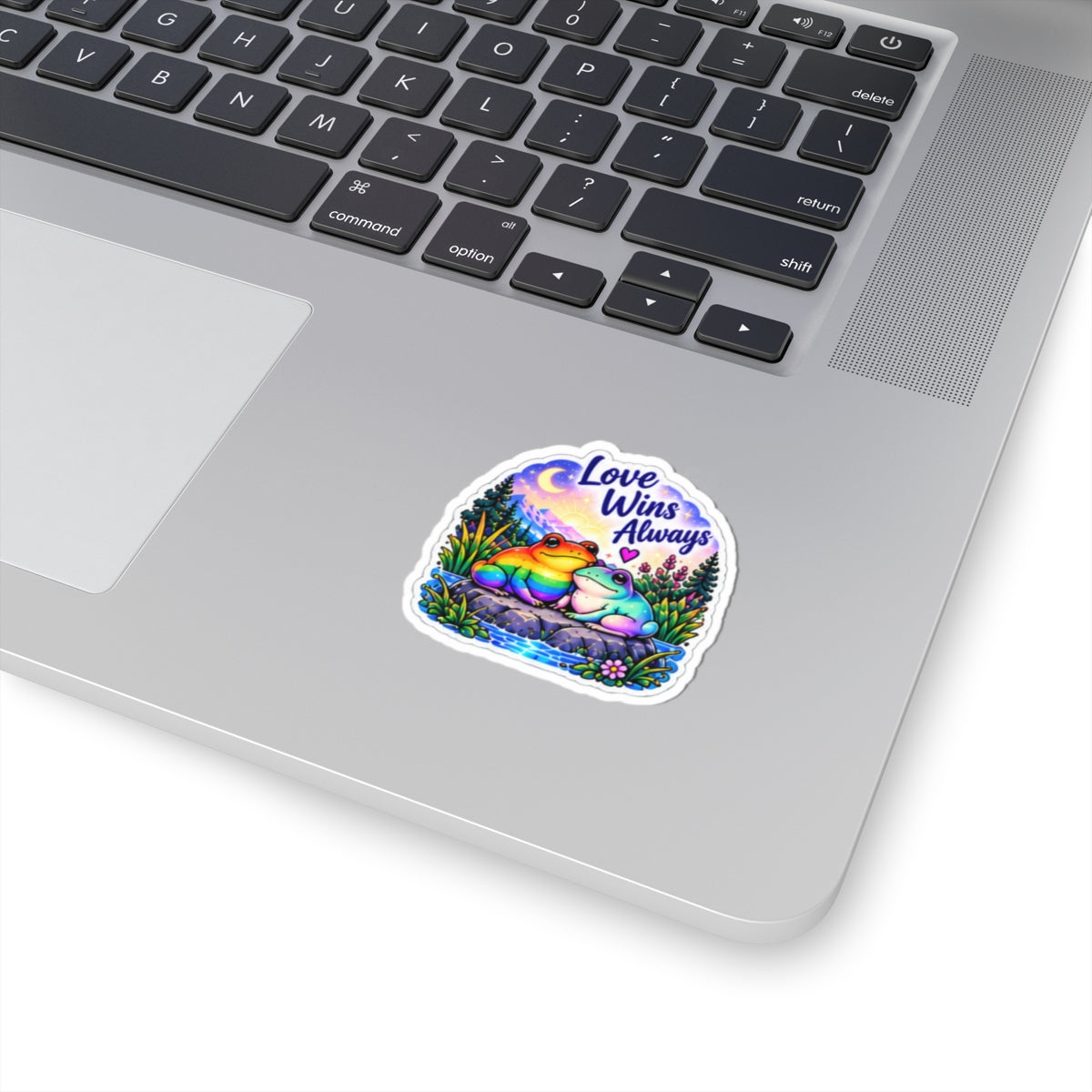 Love Wins Always Rainbow Frog Sticker — Pride Kiss-Cut Vinyl Decal