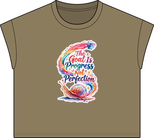 Motivational Tee — “The Goal Is Progress Not Perfection” Vintage Snail Graphic