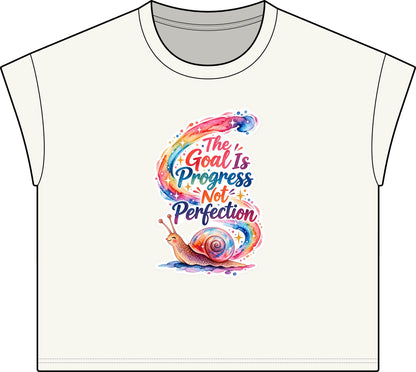 Motivational Tee — “The Goal Is Progress Not Perfection” Vintage Snail Graphic