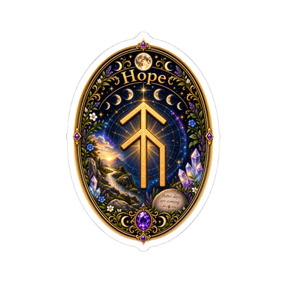 Hope Rune Kiss-Cut Sticker — Crystal Moon Phases Decorative Decal