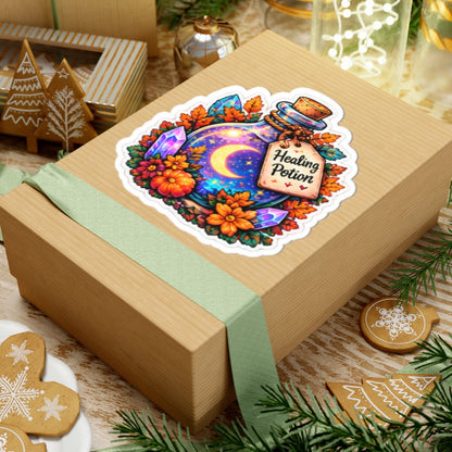Healing Potion Magical Moon & Crystals Floral Sticker