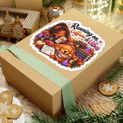 Running on Caffeine & Vibes Sticker — Fall Cozy Planner Laptop Decal