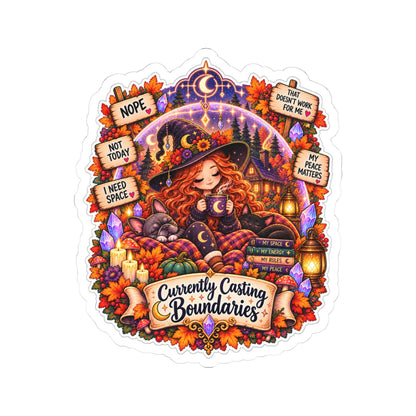 "Currently Casting Boundaries" Sticker — Witchy Fall Kiss-Cut Sticker ("Currently Casting Boundaries")