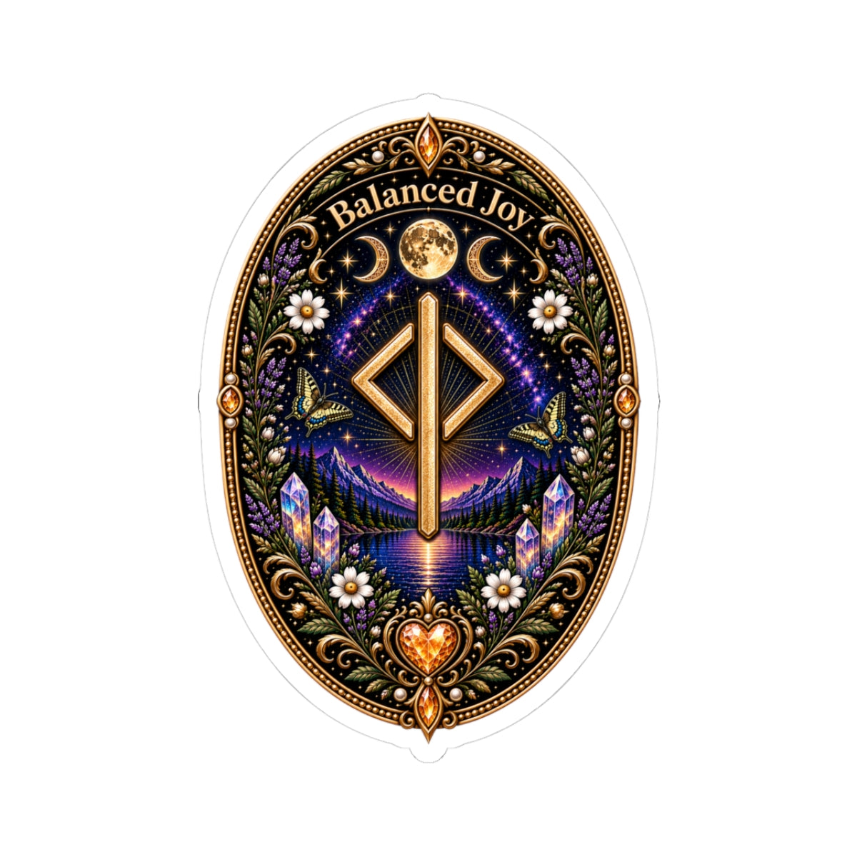 Balanced Joy Rune Sticker — Spiritual Crystal Laptop Kiss-Cut Sticker