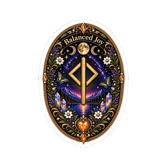 Balanced Joy Rune Sticker — Spiritual Crystal Laptop Kiss-Cut Sticker