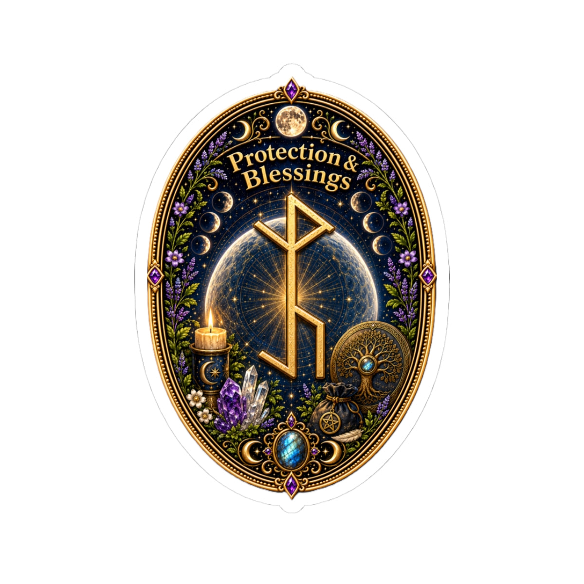 Protection & Blessings Rune Sticker — Spiritual Pagan Witchcraft Kiss-Cut Sticker