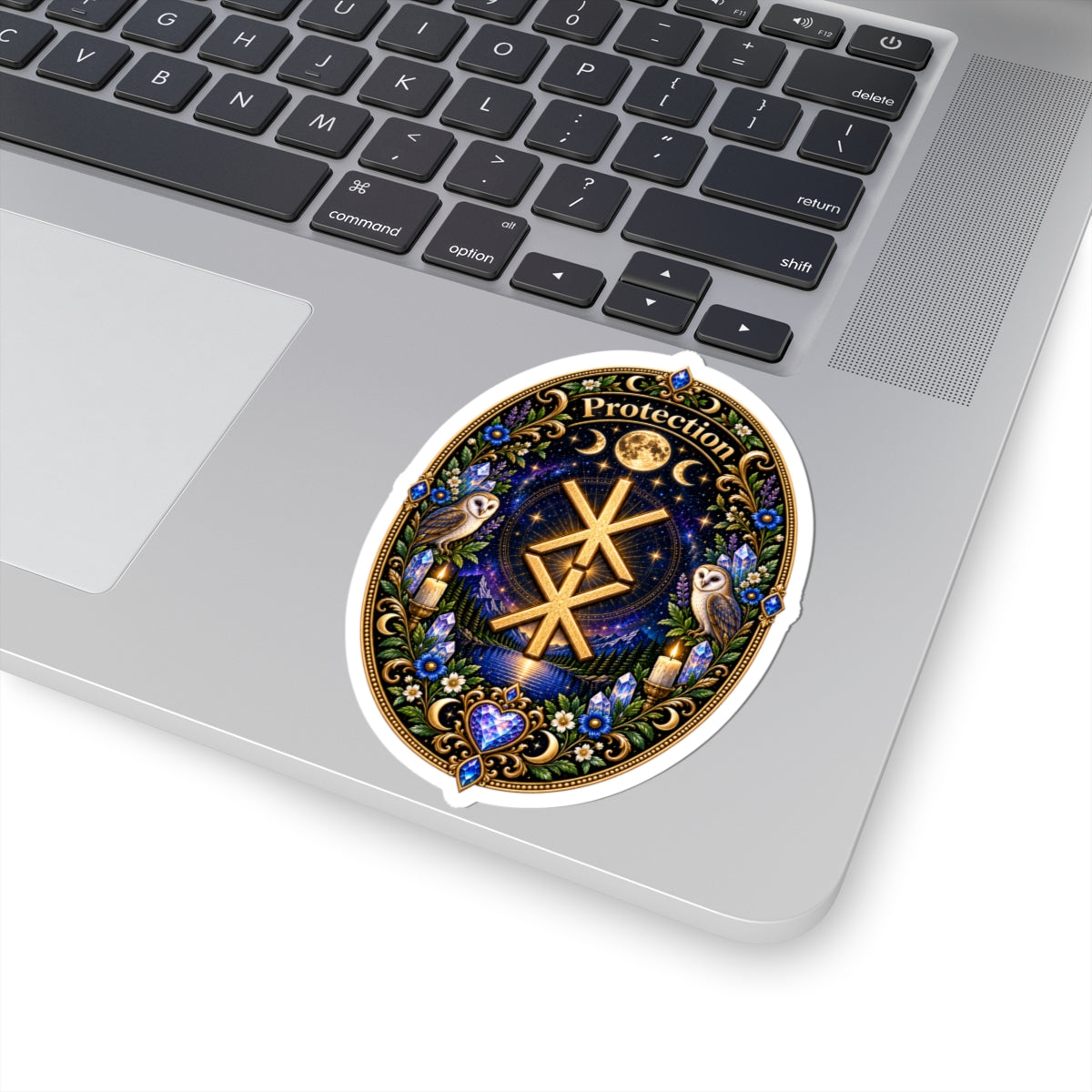 Protection Rune Sticker — Mystical Owl & Moon Kiss-Cut Sticker