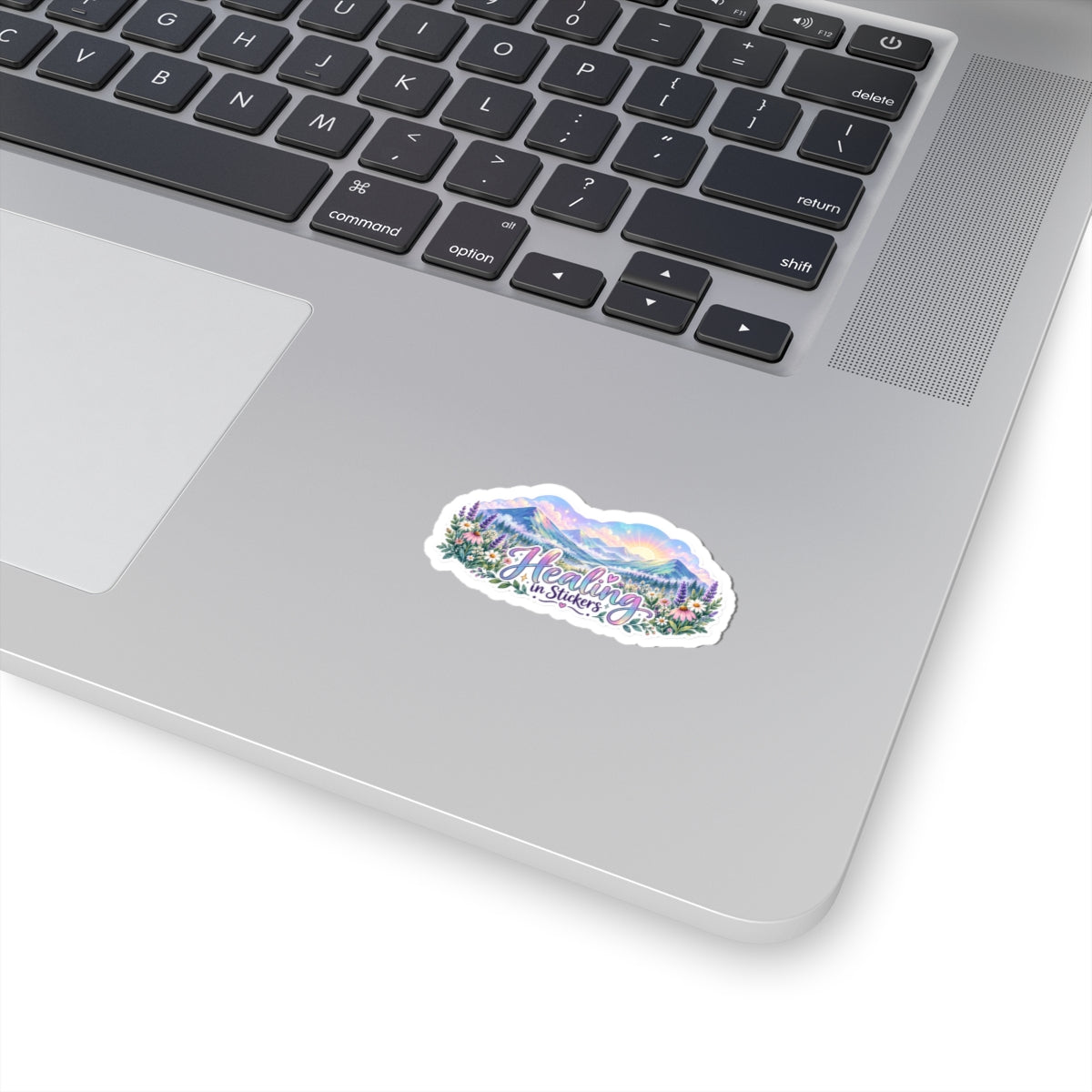 Healing in Stickers Vinyl Sticker — Pastel Mountain Floral Laptop Decal